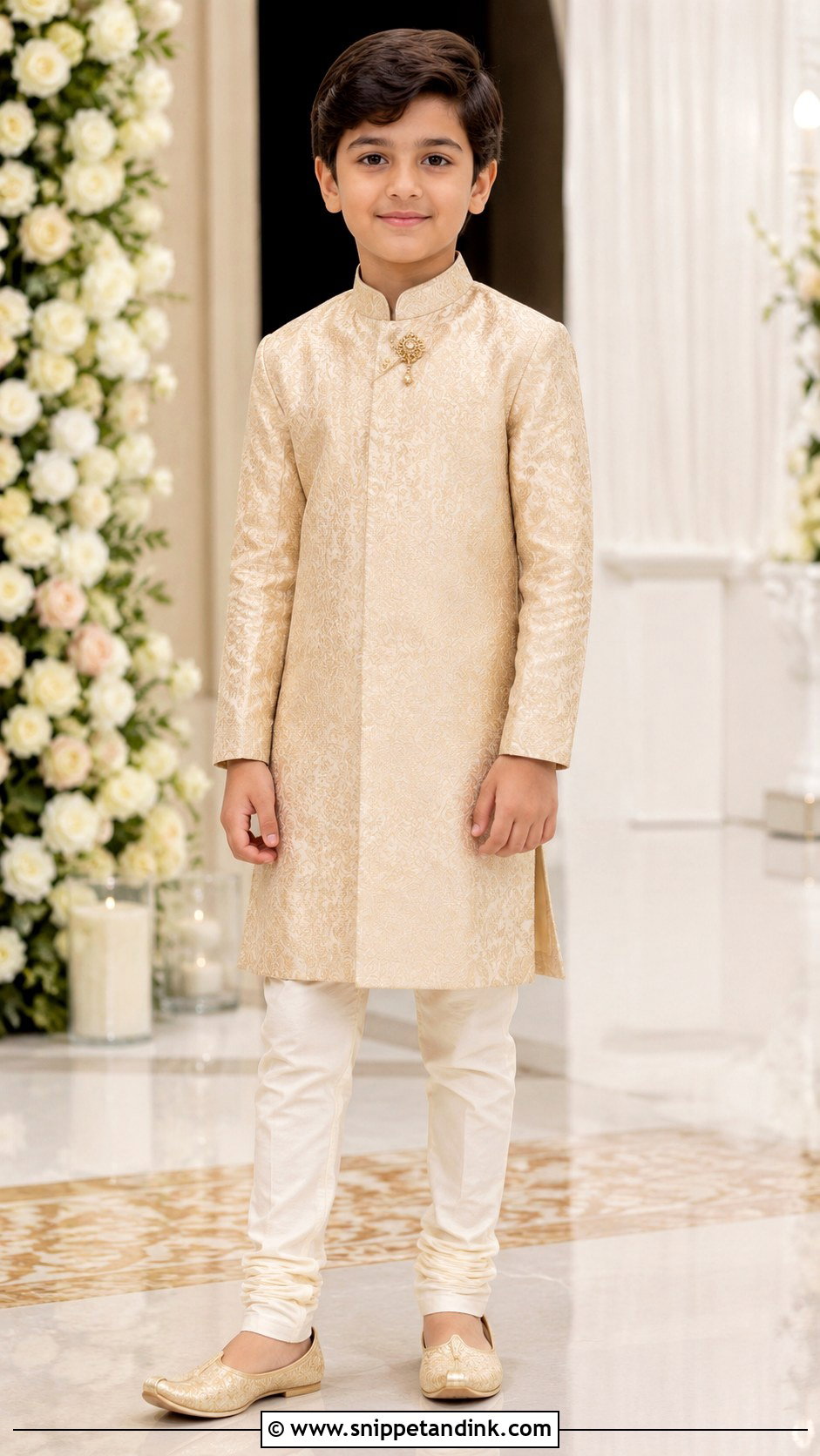 Brocade Kurta With Cream Churidar - Snippet and Ink - 20 Kurta for Boys Wedding Ideas