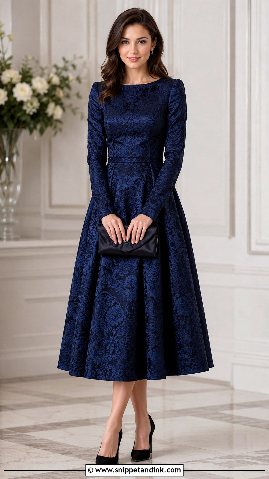 Brocade Long Sleeve Dress For Wedding - Snippet and Ink - 30 Brocade Dress Styles for Wedding