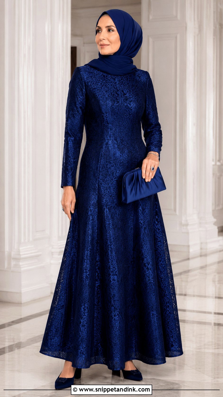 Brocade Maxi Dress With Plain Hijab - Snippet and Ink - 20 Ied Mubarak Outfit Hijab Ideas