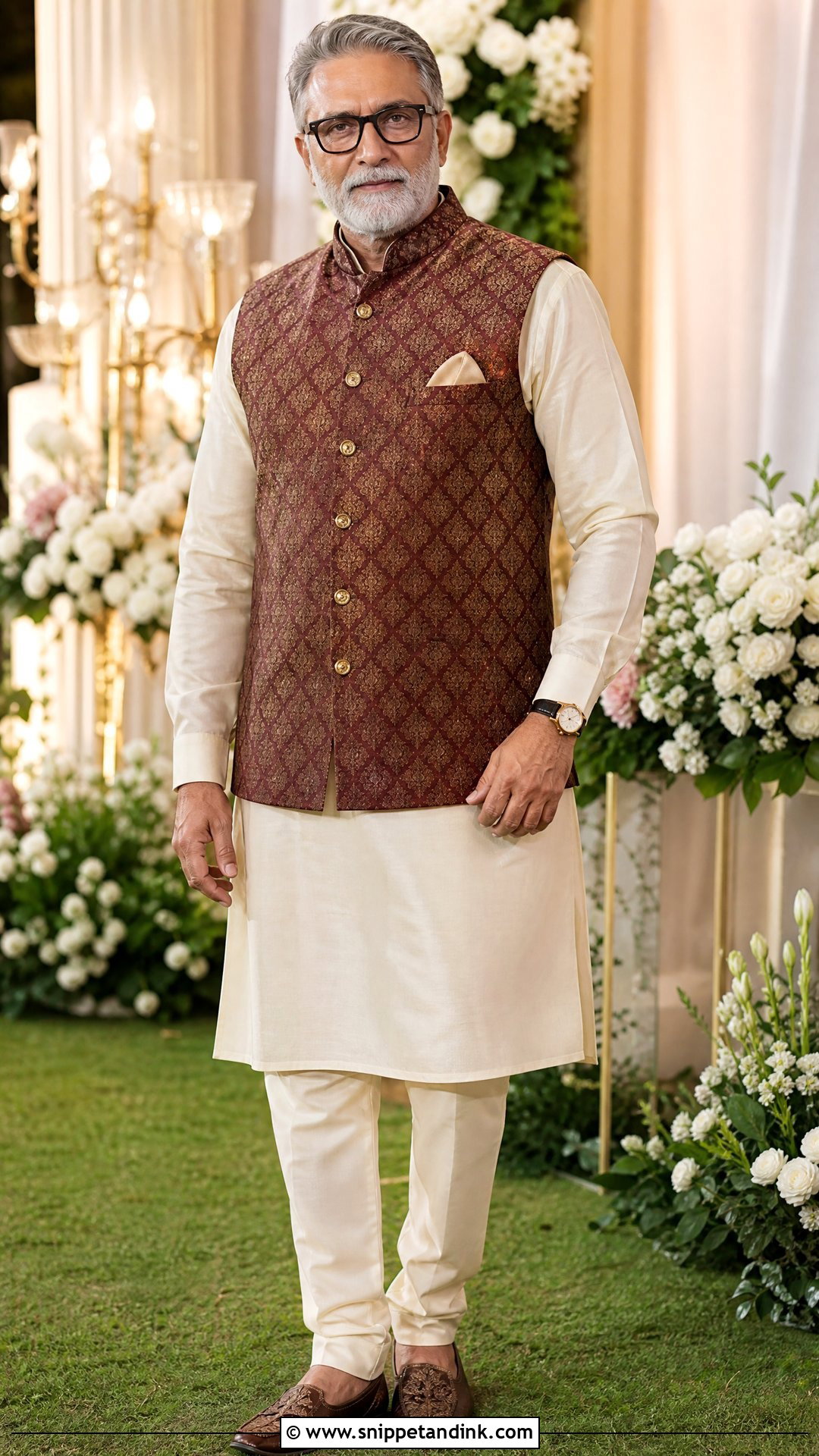 Brocade Nehru Jacket With Kurta - Snippet and Ink - 20 Father Dress for Indian Wedding Ideas