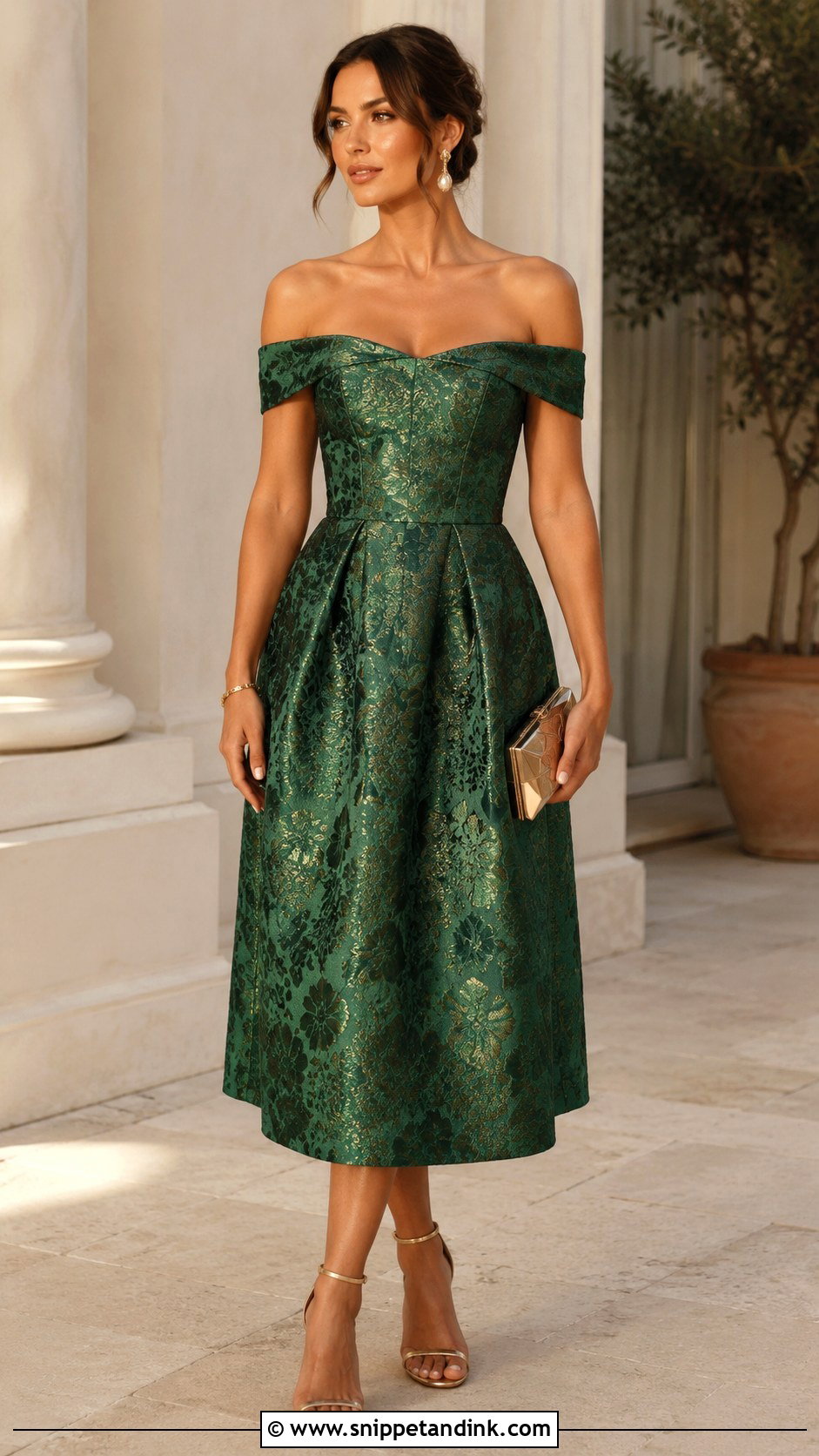 Brocade Off Shoulder Dress For Wedding - Snippet and Ink - 30 Brocade Dress Styles for Wedding
