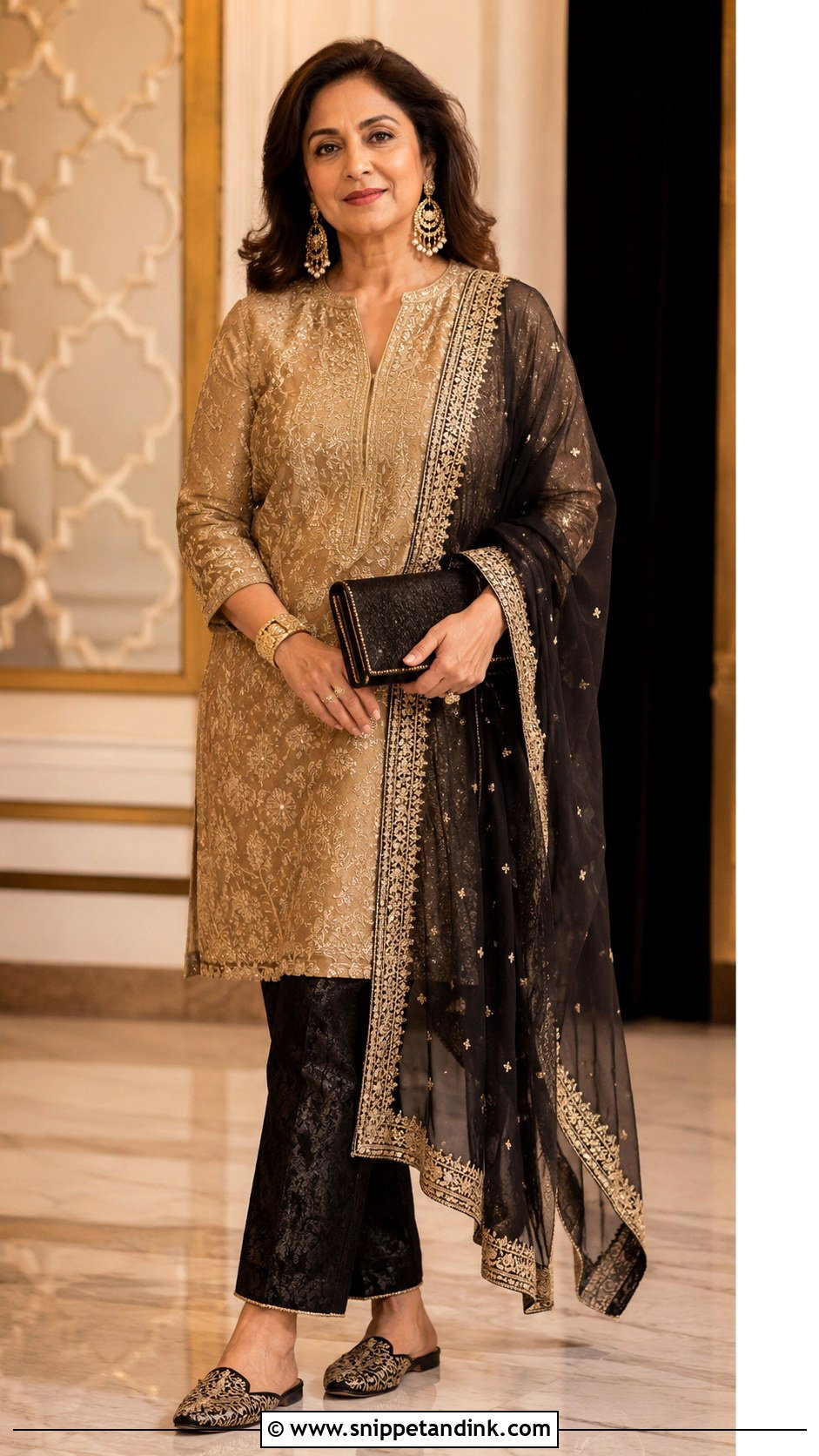 Brocade Pants With Long Tunic For Indian Sangeet - Snippet and Ink - 20 Indian Sangeet Outfit Ideas