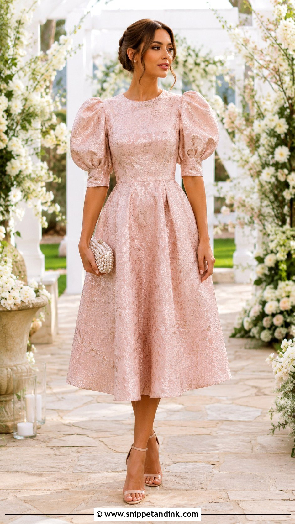 Brocade Puff Sleeve Dress For Wedding - Snippet and Ink - 30 Brocade Dress Styles for Wedding