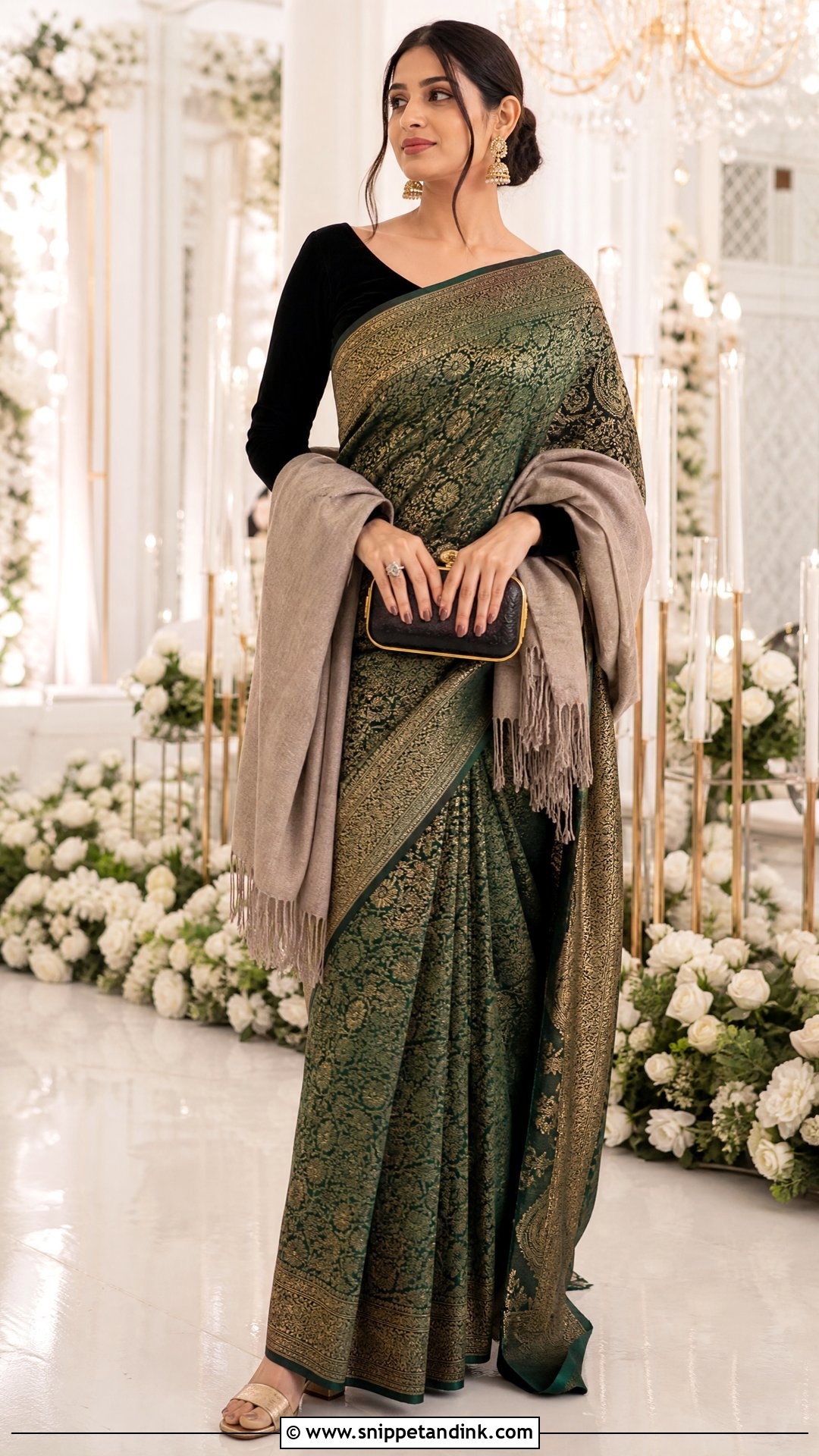 Brocade Saree Winter Marriage Outfit - Snippet and Ink - 20 Winter Marriage Outfit for Women Ideas