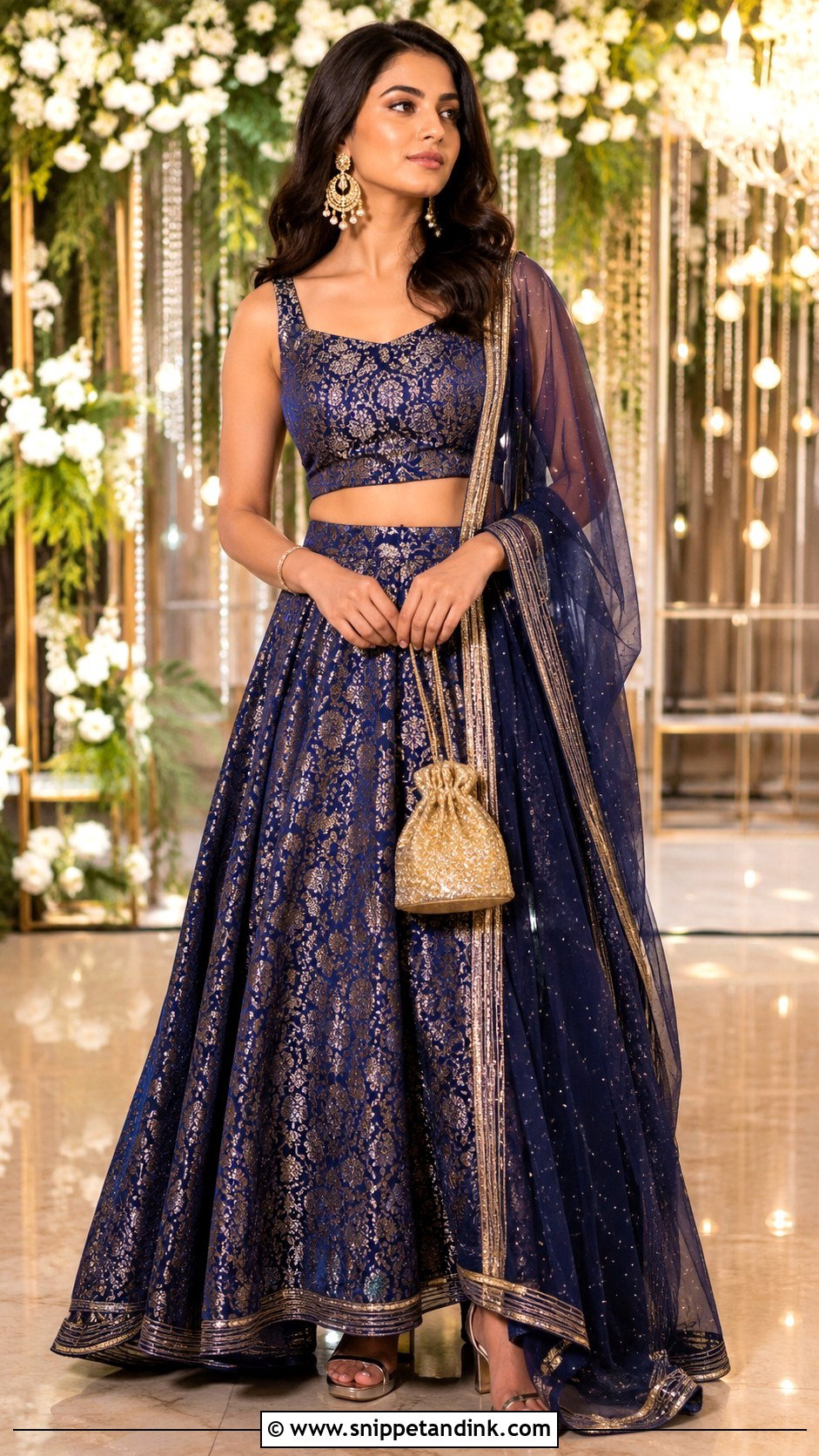 Brocade Skirt And Blouse Cocktail Dress - Snippet and Ink - 30 Indian Wedding Cocktail Dress Ideas