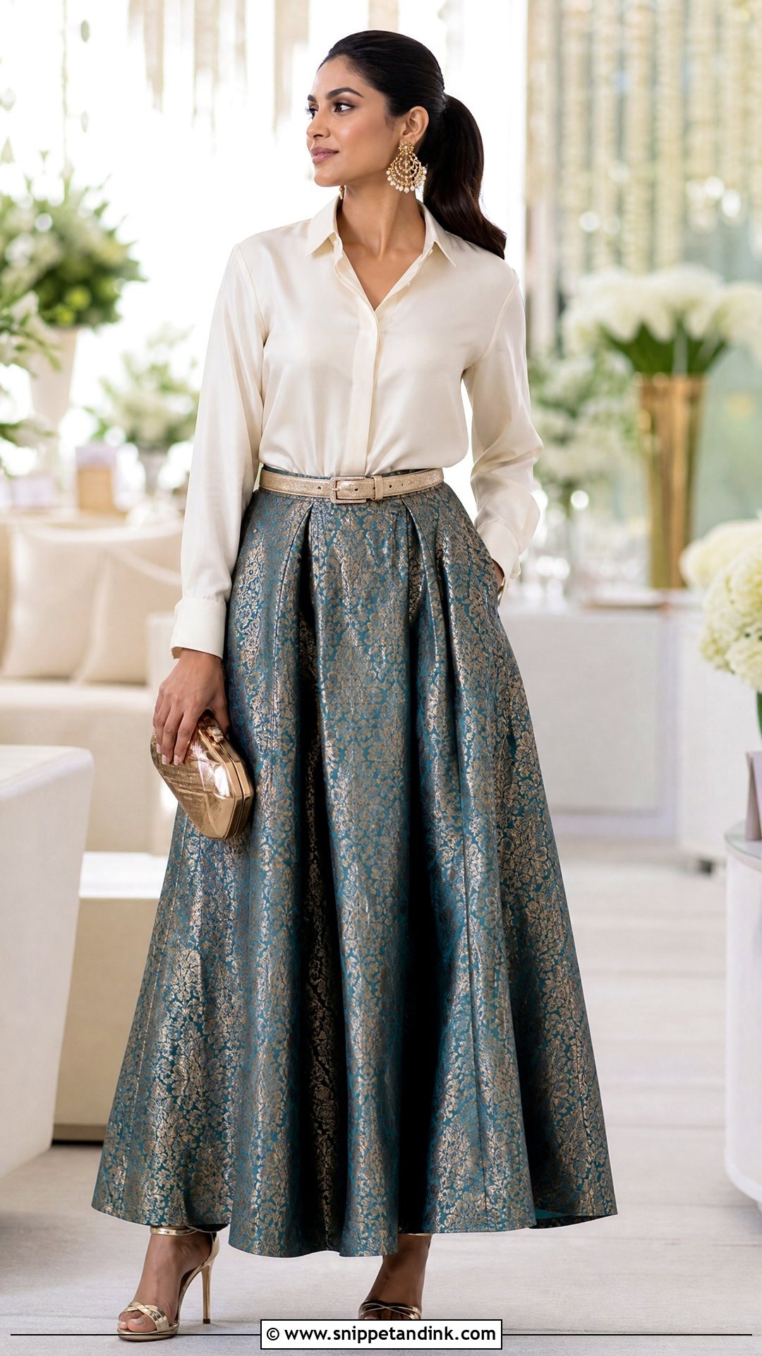 Brocade Skirt and Shirt Outfit for Sister - Snippet and Ink - 20 Sister Marriage Outfit for Sister Ideas