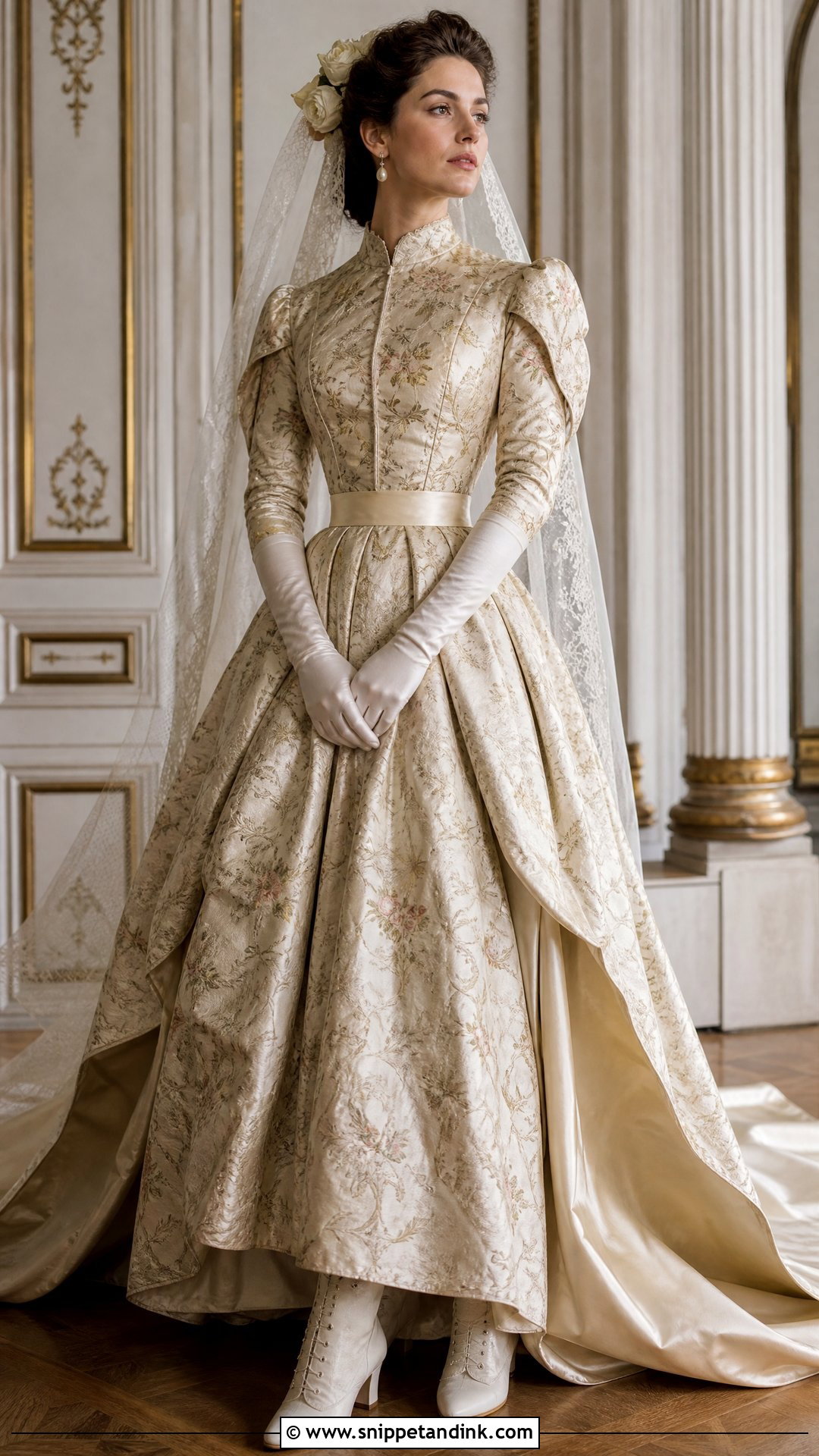 Brocade Victorian Wedding Dress With Pointed Bodice - Snippet and Ink - 20 Victorian Wedding Dress 19th Century Ideas