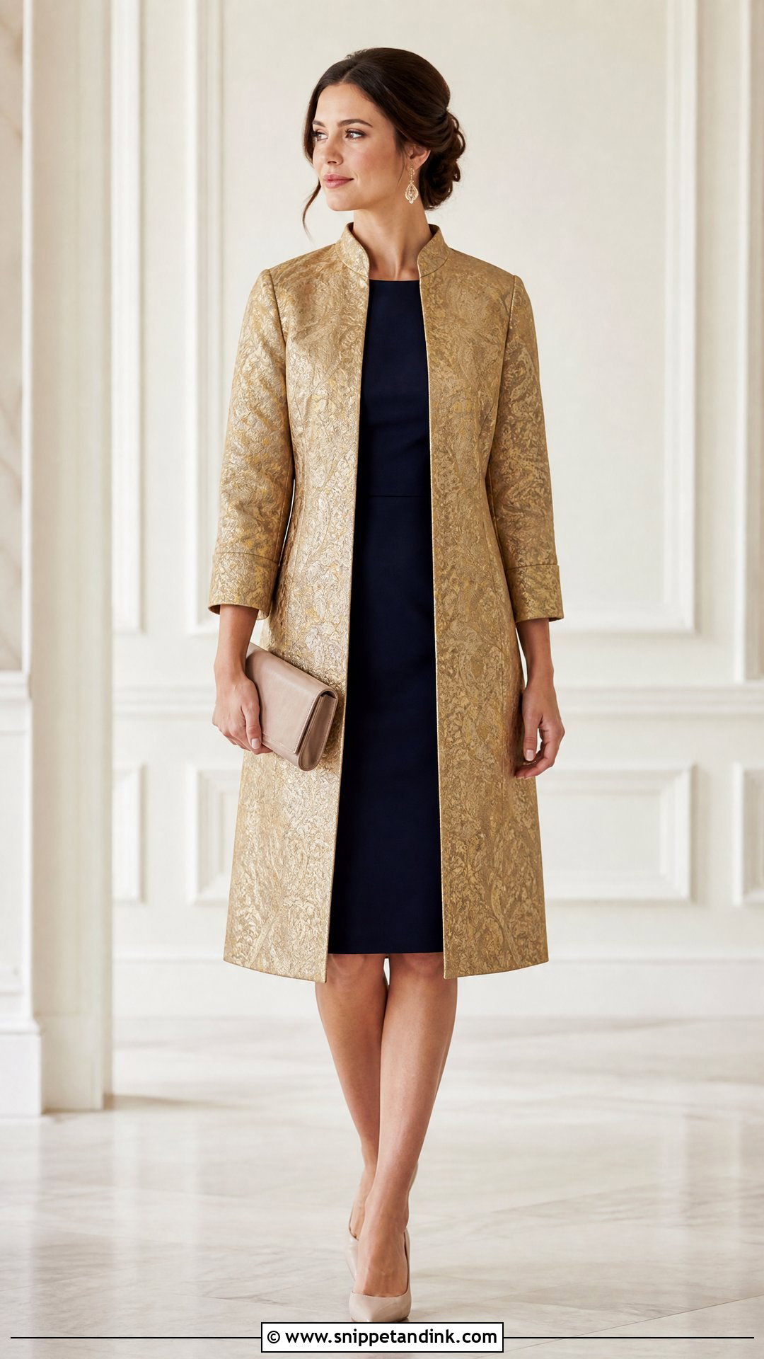 Brocade Wedding Coat With Simple Dress - Snippet and Ink - 25 Wedding Coat Ideas