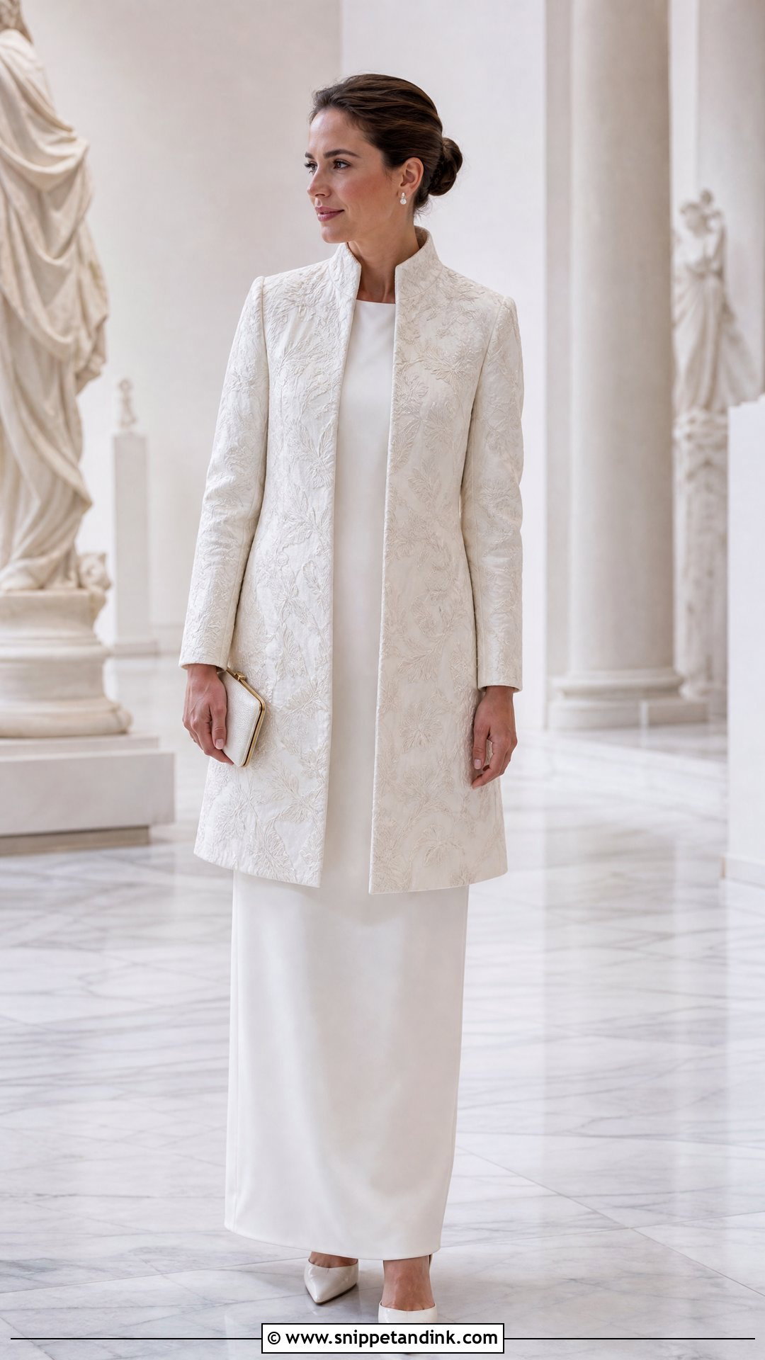 Brocade Wedding Dress Coat With Column Gown - Snippet and Ink - 20 Wedding Dress Coat Ideas