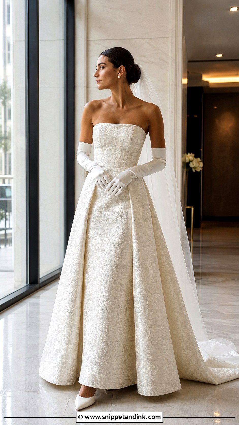 Brocade Wedding Dress With Gloves - Snippet and Ink - 25 Brocade Wedding Dress Ideas