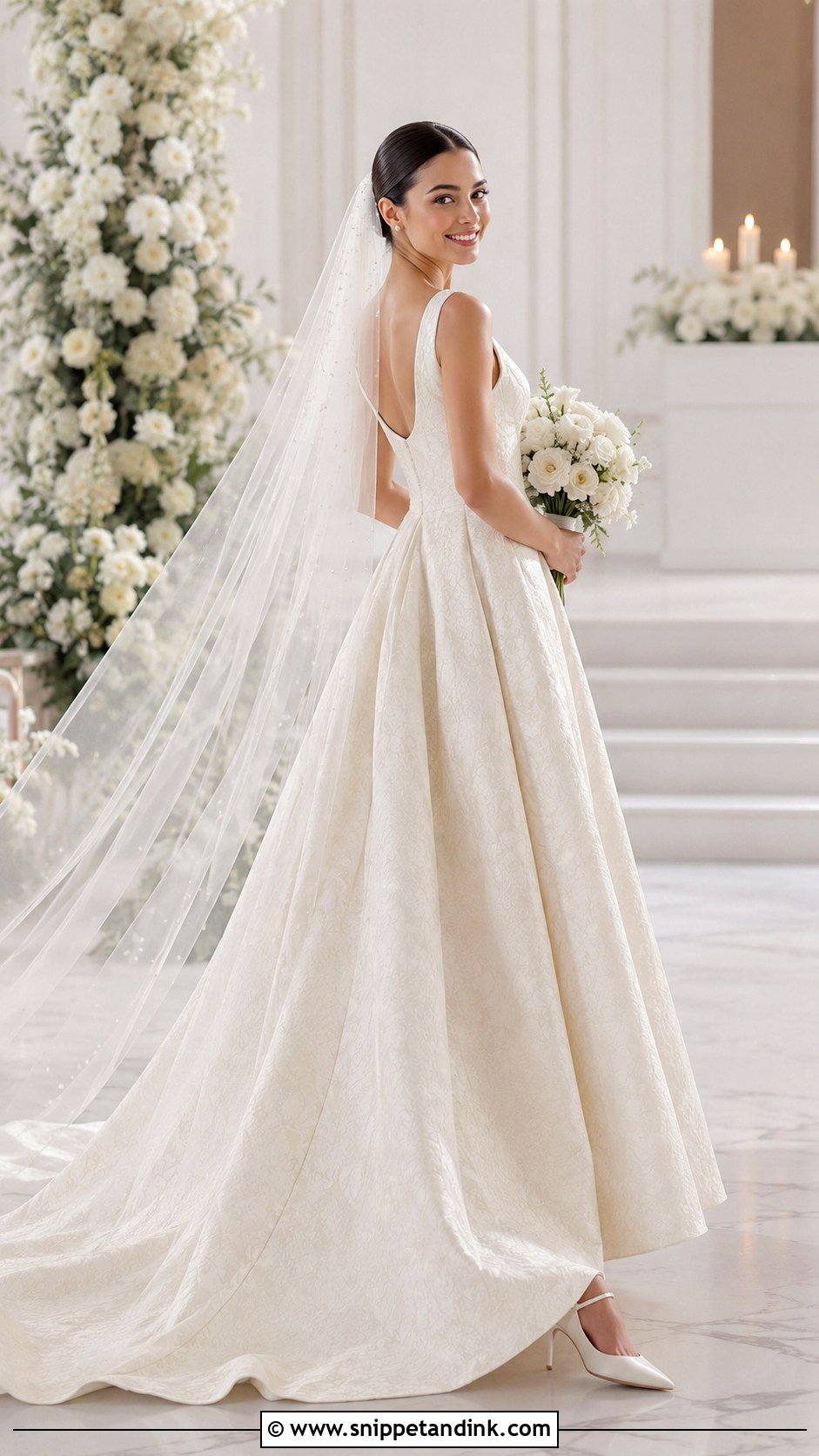 Brocade Wedding Dress With Pearl Veil - Snippet and Ink - 25 Brocade Wedding Dress Ideas