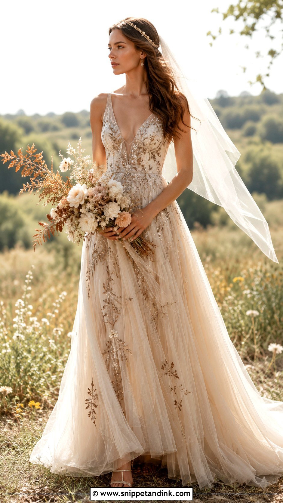 Bronze Beaded Bohemian Wedding Dress With Tulle - Snippet and Ink - 20 Earthy Wedding Dress Bohemian Ideas