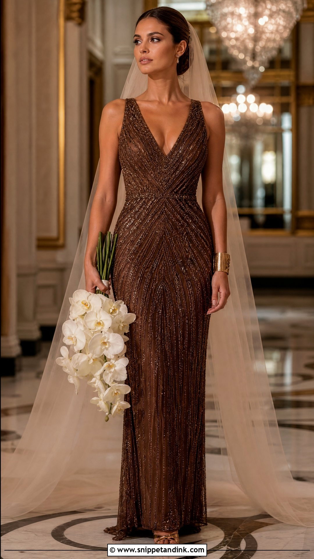 Bronze Beaded Brown Wedding Dress - Snippet and Ink - 20 Brown Wedding Dresses