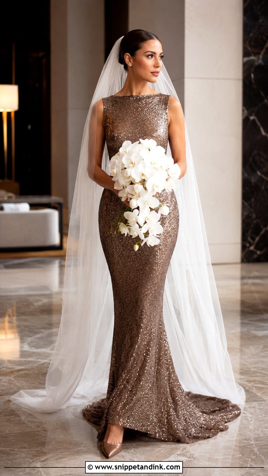 Bronze Sequin Brown Bridal Dress - Snippet and Ink - 20 Brown Bridal Dress Ideas