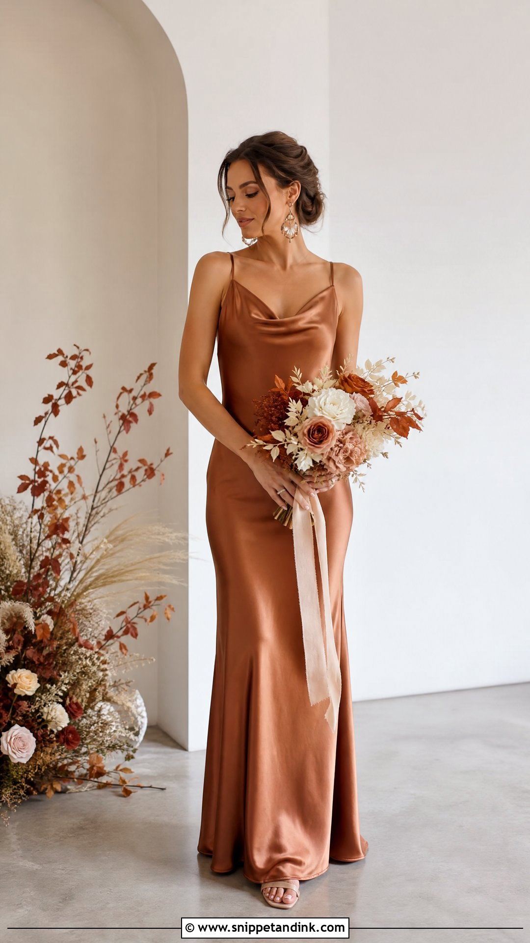 Bronze Wedding Dress With Statement Earrings - Snippet and Ink - 25 Not White Wedding Dress Ideas