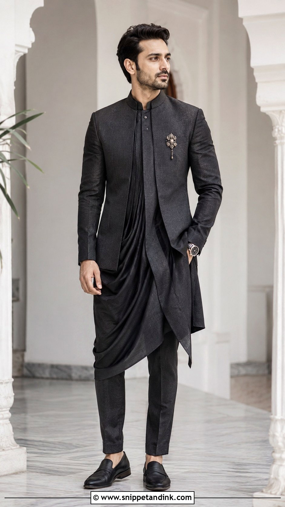 Brother of the Bride Indo Western Draped Outfit - Snippet and Ink - 20 Brother of Bride Outfit Ideas
