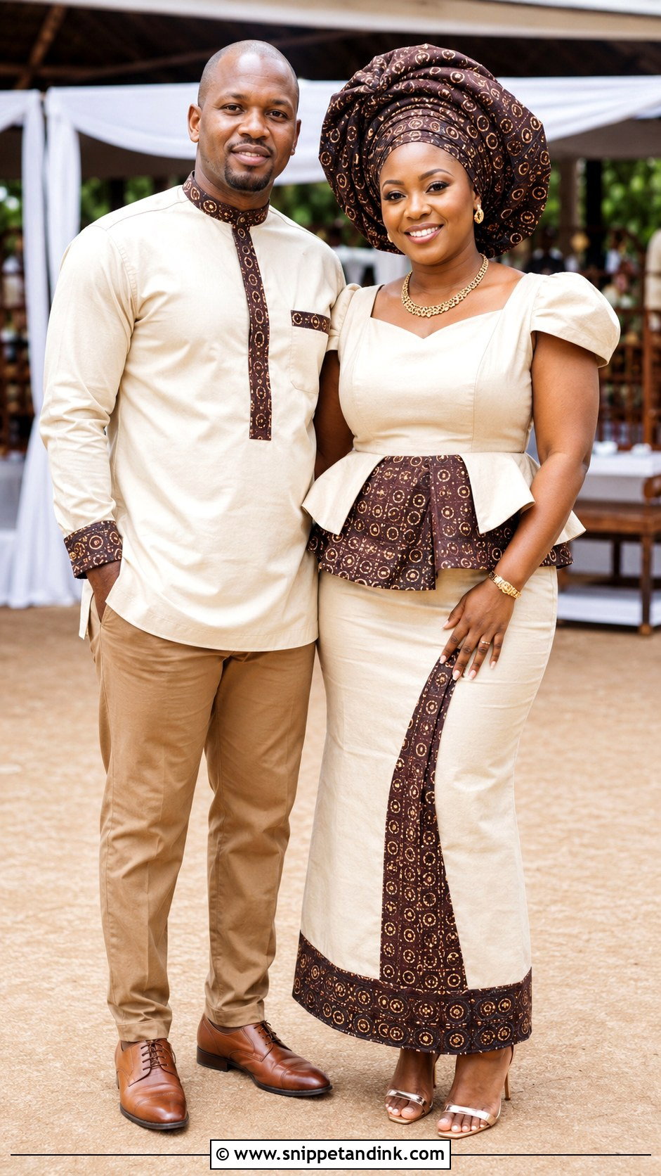 Brown And Cream Lobola Outfit - Snippet and Ink - 25 Lobola Outfits for Couples