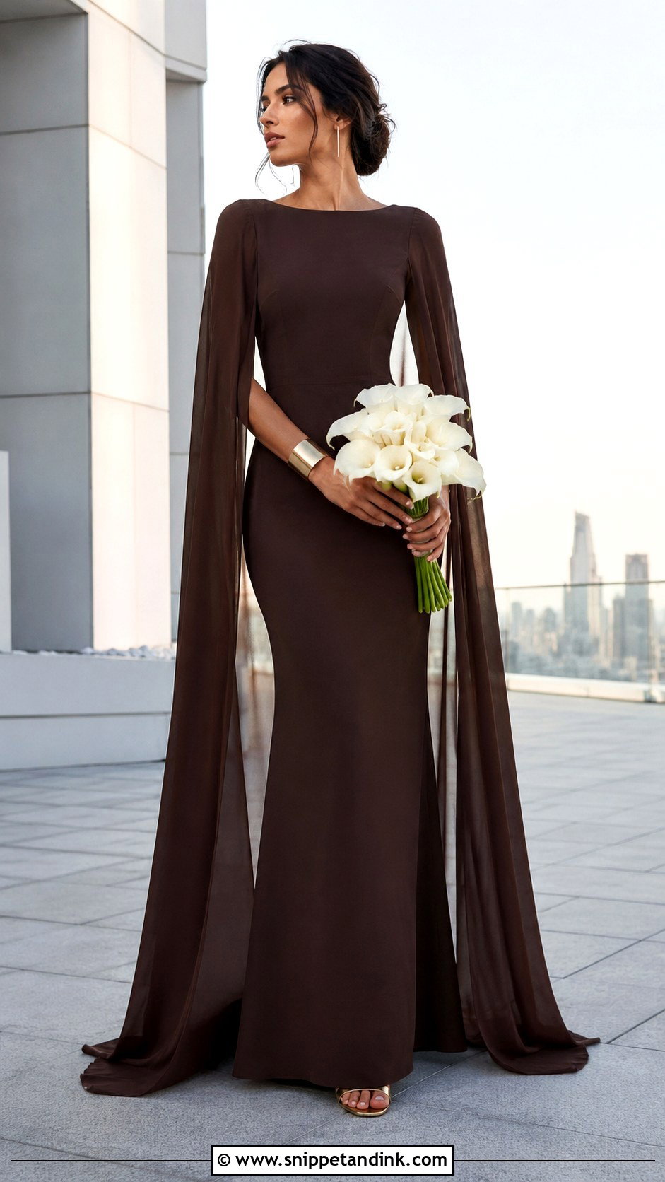 Brown Cape Sleeve Bridal Dress - Snippet and Ink - 20 Brown Bridal Dress Ideas