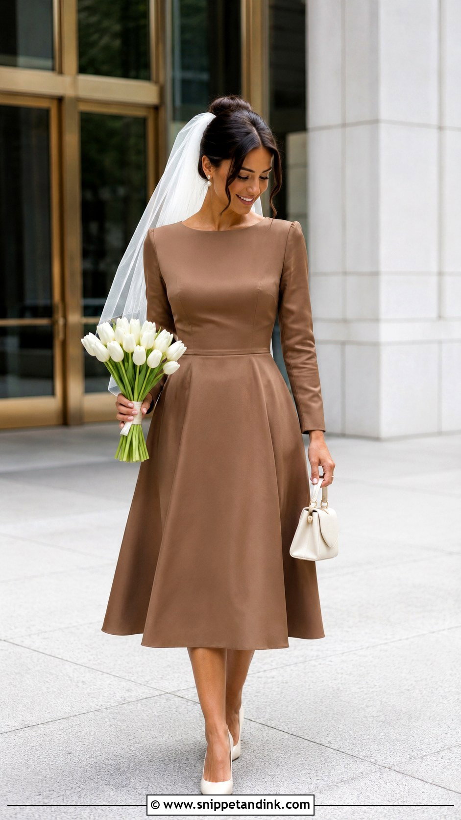 Brown Courthouse Bridal Midi Dress - Snippet and Ink - 20 Brown Bridal Dress Ideas