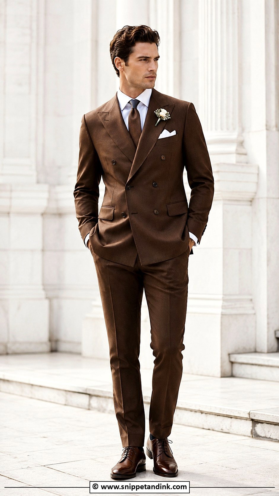 Brown Double Breasted Wedding Suit - Snippet and Ink - 30 Brown Suit Wedding Ideas