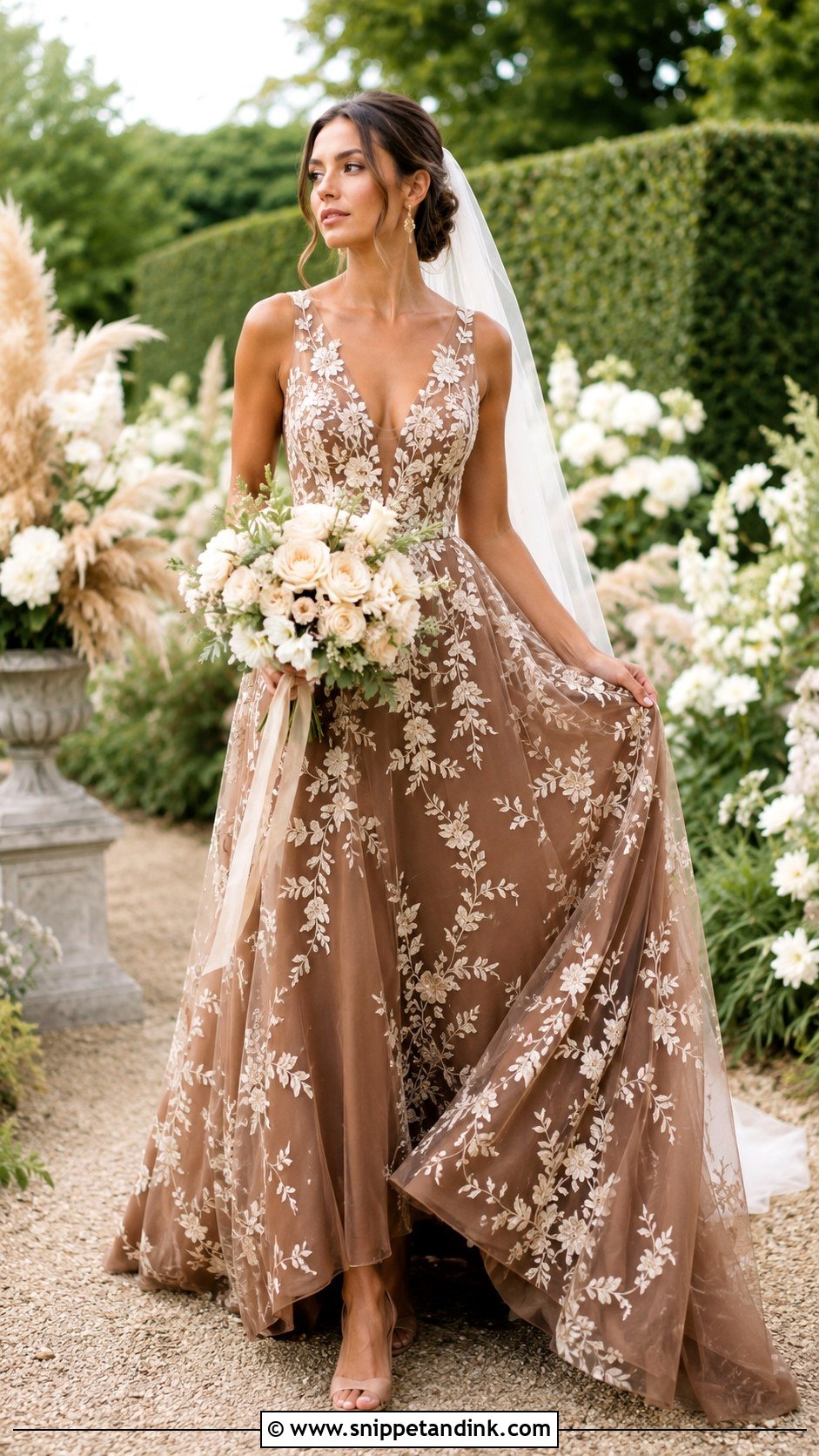 Brown Floral Wedding Dress - Snippet and Ink - 30 Brown Wedding Dress Ideas