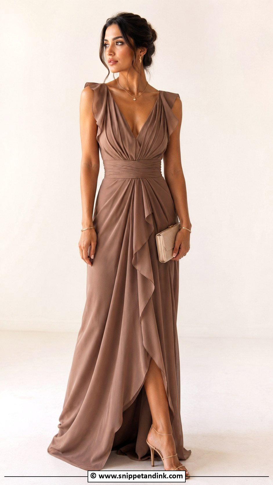 Brown Gown With Nude Heels - Snippet and Ink - 30 Brown Gown Ideas