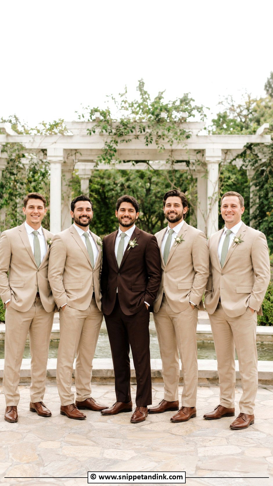 Brown Groom Suit With Tan Groomsmen Suits - Snippet and Ink - 30 Brown Suit Wedding Ideas
