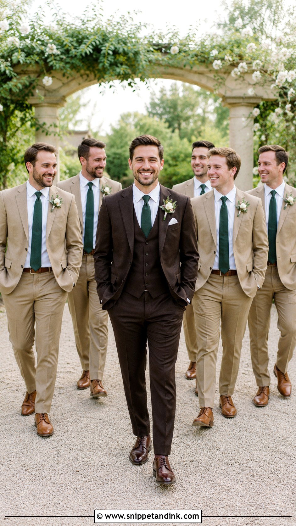 Brown Groom Suit With Tan Groomsmen - Snippet and Ink - 20 Brown Suit for Wedding Ideas