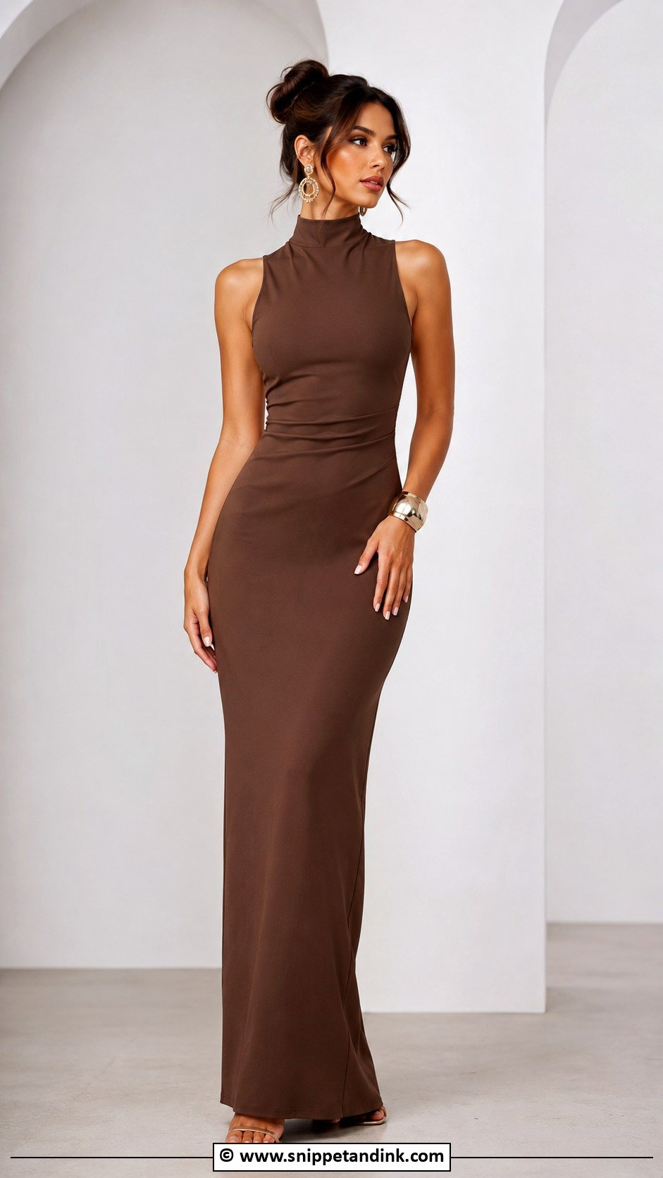 Brown High Neck Gown - Snippet and Ink - 30 Brown Gown Ideas