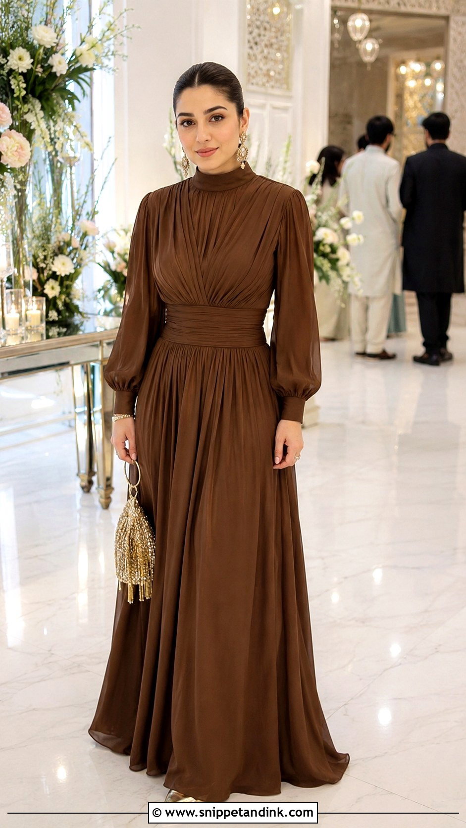 Brown High Neck Maxi Dress Wedding Outfit - Snippet and Ink - 20 Brown Wedding Outfit Ideas