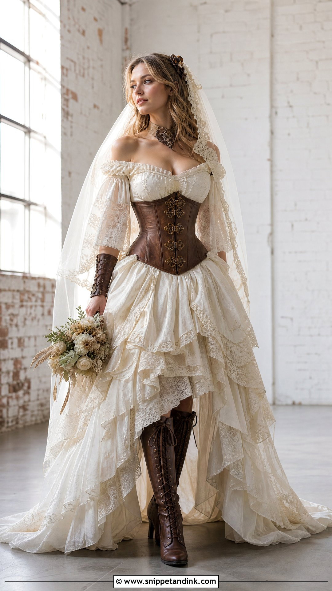 Brown Leather Corset Steampunk Wedding Dress - Snippet and Ink - 25 Steampunk Wedding Dress Ideas