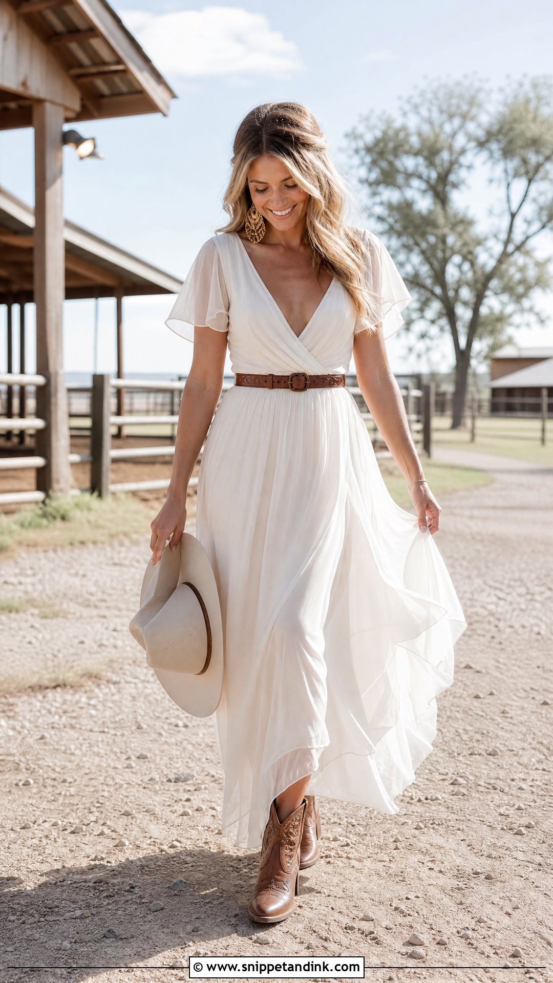 Brown Leather Heels With Boho Wedding Dress - Snippet and Ink - 20 Western Wedding Heels Ideas