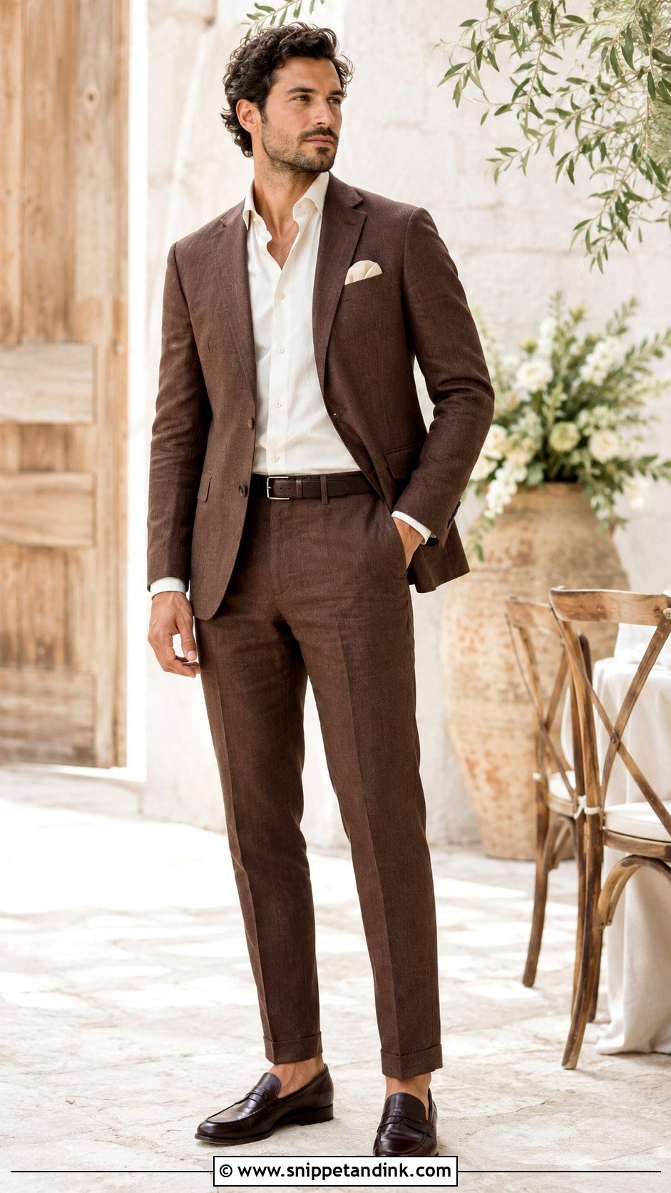 Brown Linen Wedding Suit With Ivory Shirt - Snippet and Ink - 25 Linen Wedding Suit Ideas