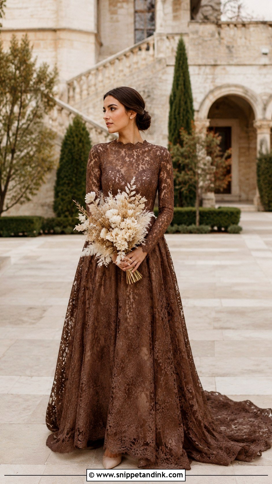 Brown Long Sleeve Wedding Dress - Snippet and Ink - 30 Brown Wedding Dress Ideas
