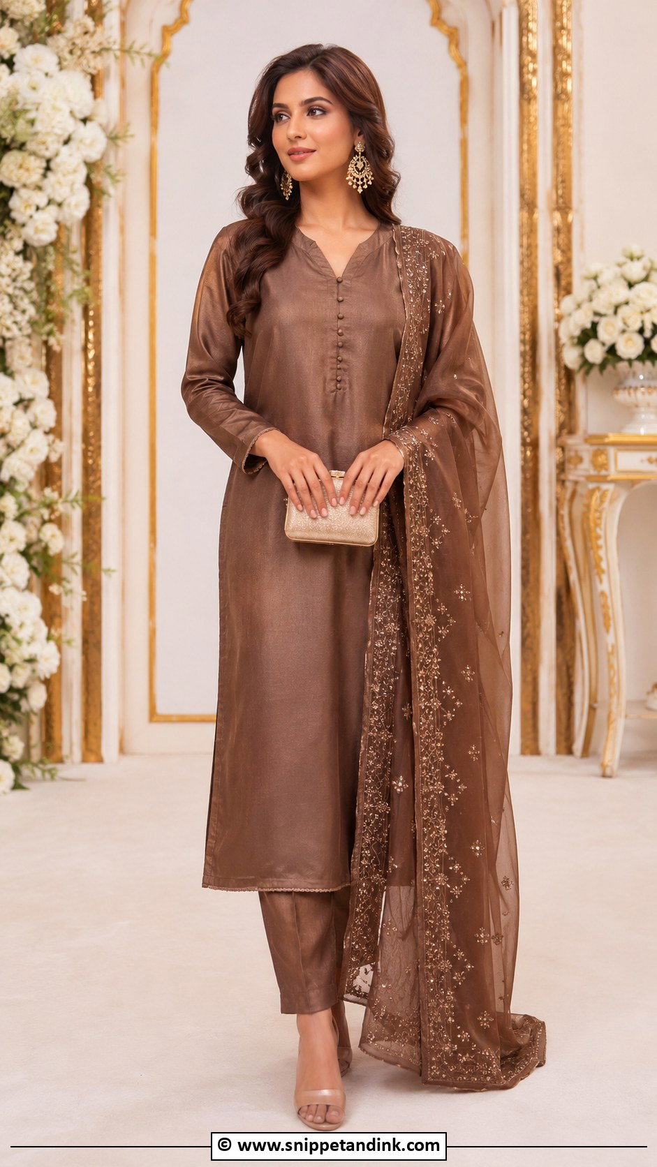 Brown Nikah Silk Suit Outfit - Snippet and Ink - 35 Nikah Outfit Ideas