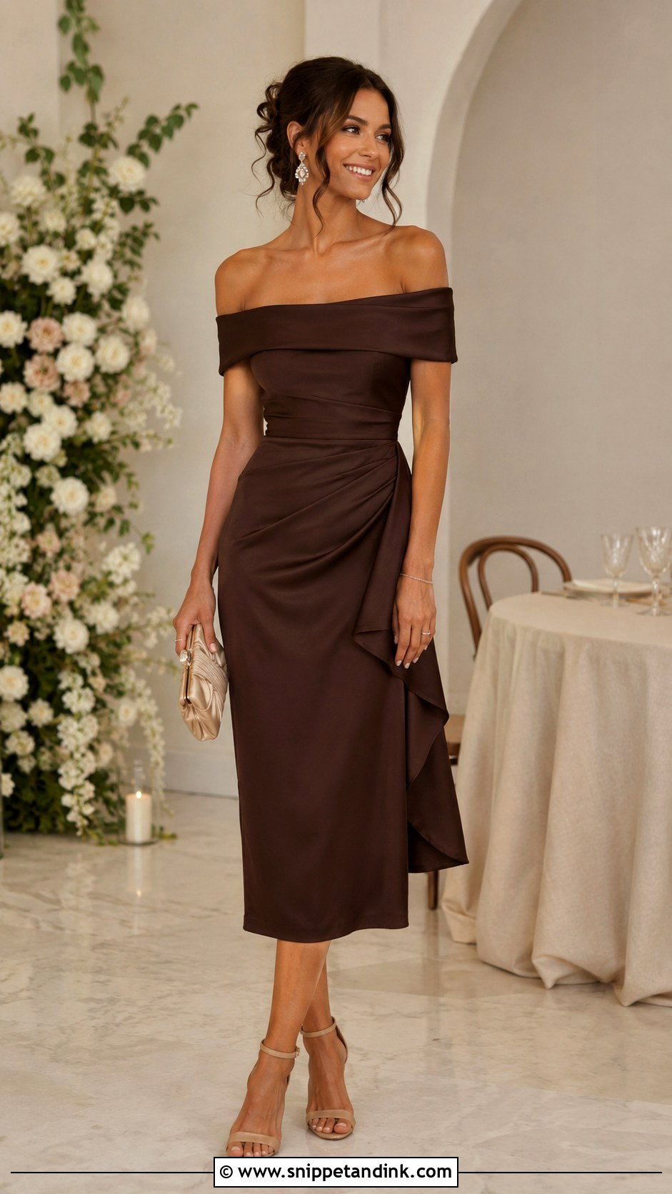 Brown Off Shoulder Dress - Snippet and Ink - 25 Brown Dresses for Wedding