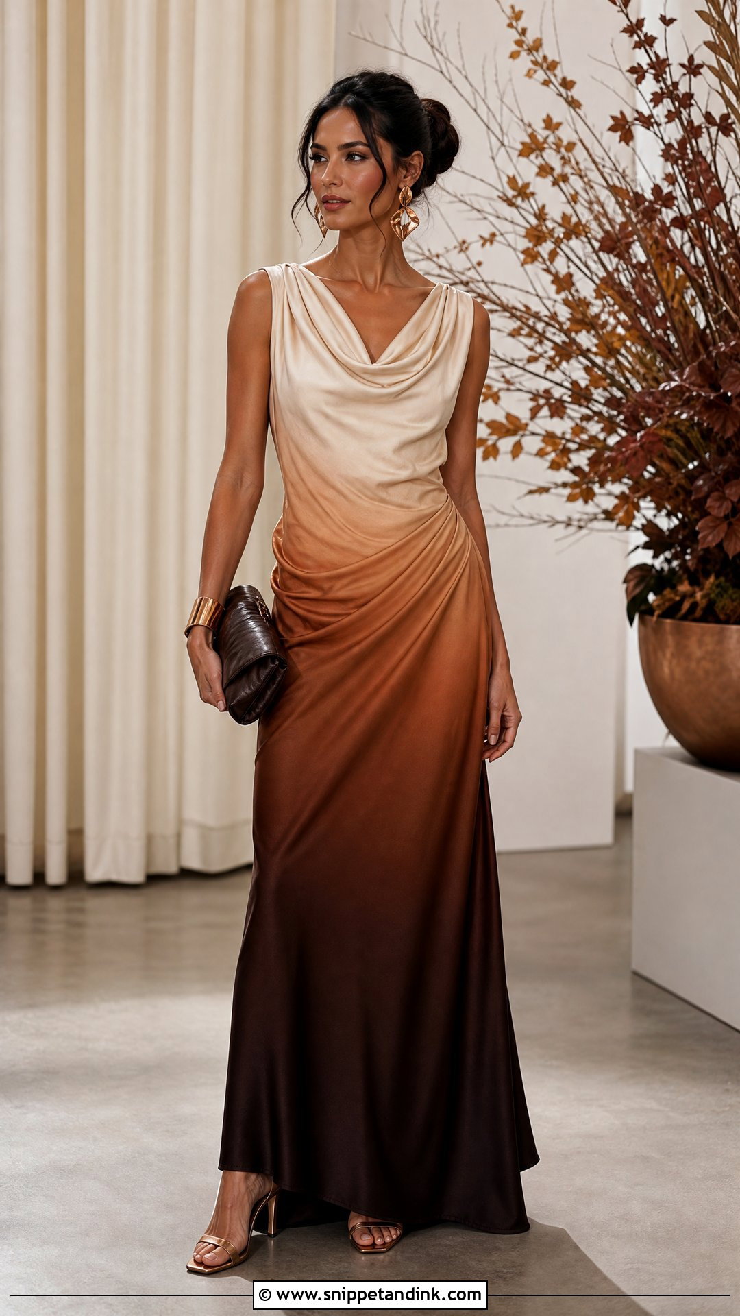 Brown Ombre Gown With Copper Jewelry - Snippet and Ink - 25 Ombre Gown Ideas