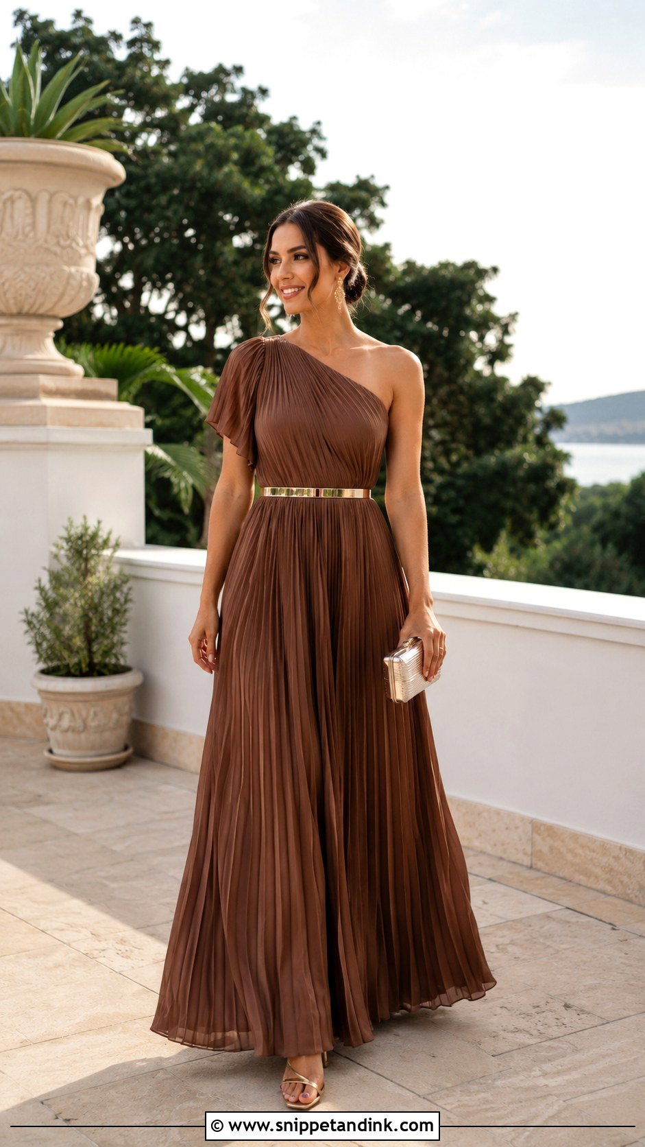 Brown Pleated Maxi Dress - Snippet and Ink - 25 Brown Dresses for Wedding
