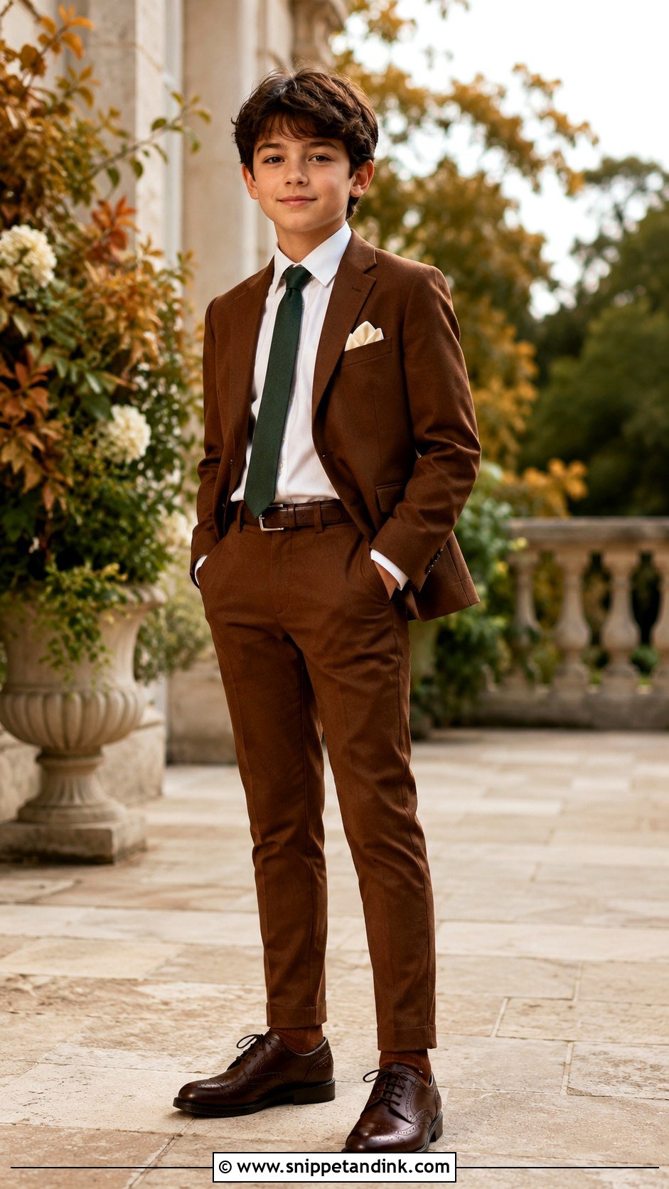 Brown Suit Fall Boys Wedding Outfit - Snippet and Ink - 20 Boys Wedding Outfits