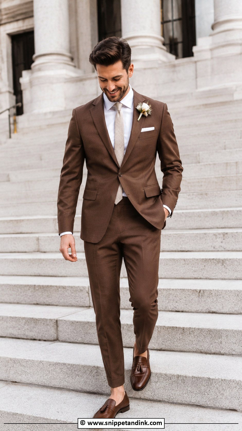 Brown Suit For Courthouse Wedding - Snippet and Ink - 30 Brown Suit Wedding Ideas