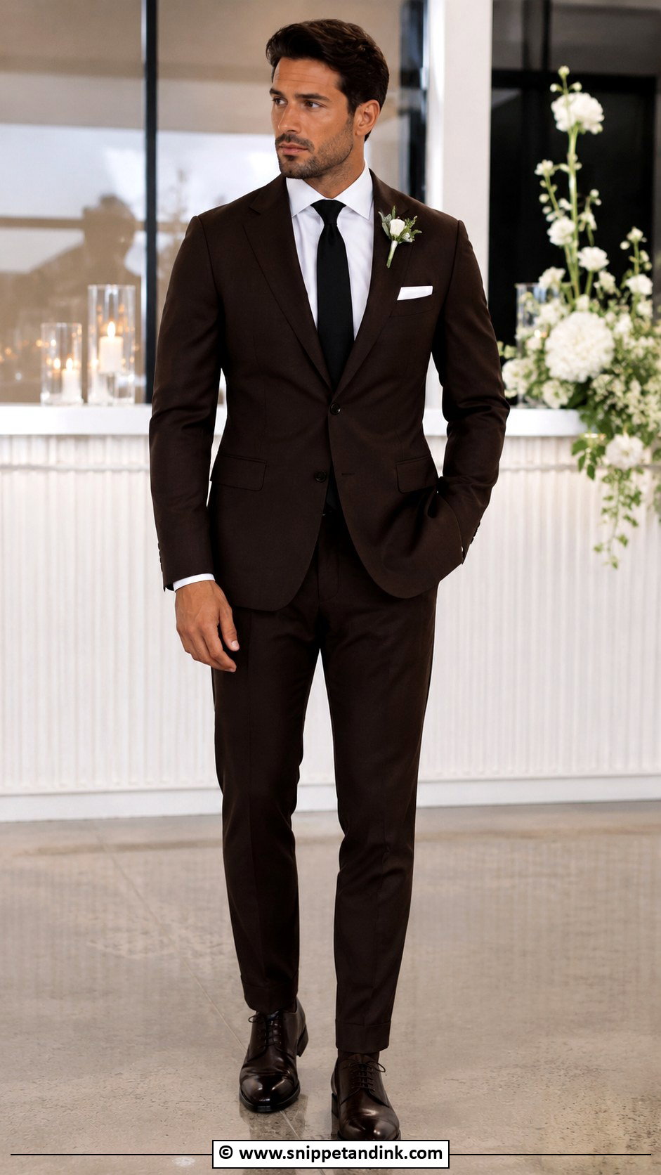 Brown Suit With Black Tie - Snippet and Ink - 30 Brown Suit Wedding Ideas