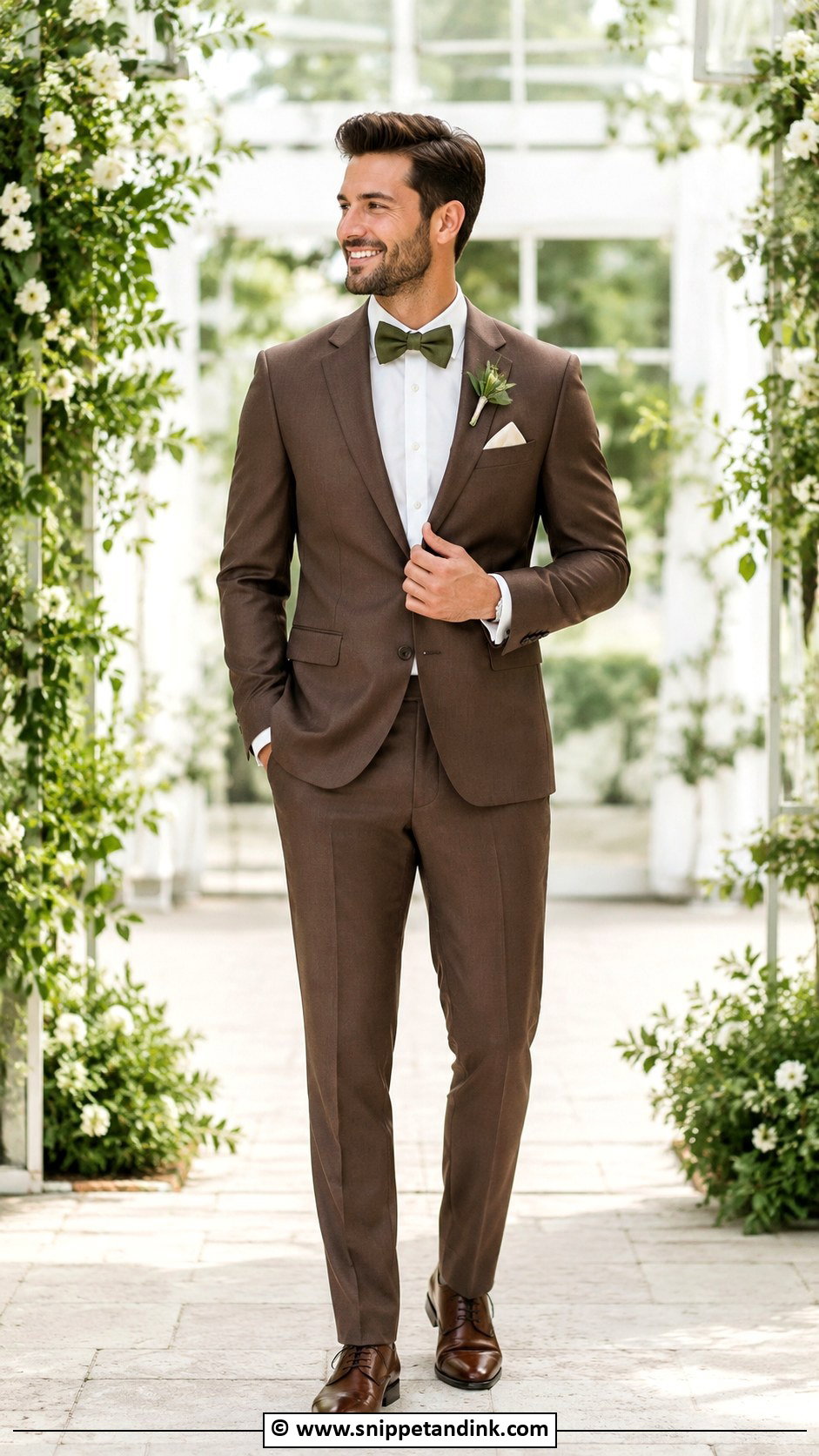 Brown Suit With Bow Tie - Snippet and Ink - 30 Brown Suit Wedding Ideas