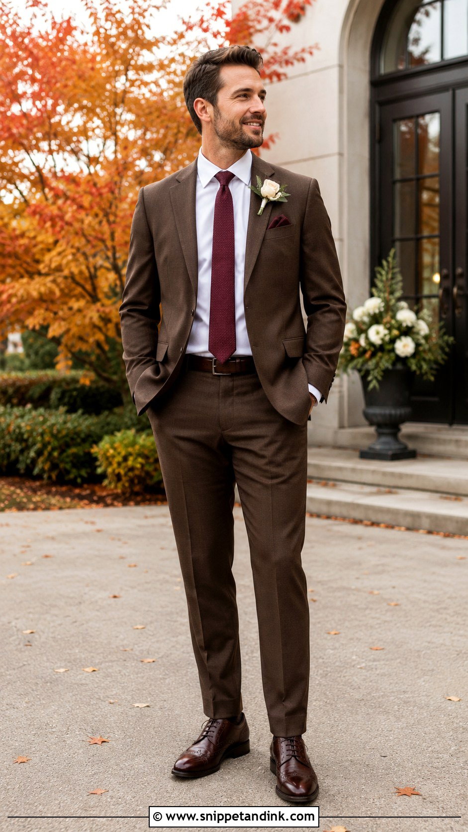 Brown Suit With Burgundy Tie - Snippet and Ink - 20 Brown Suit for Wedding Ideas