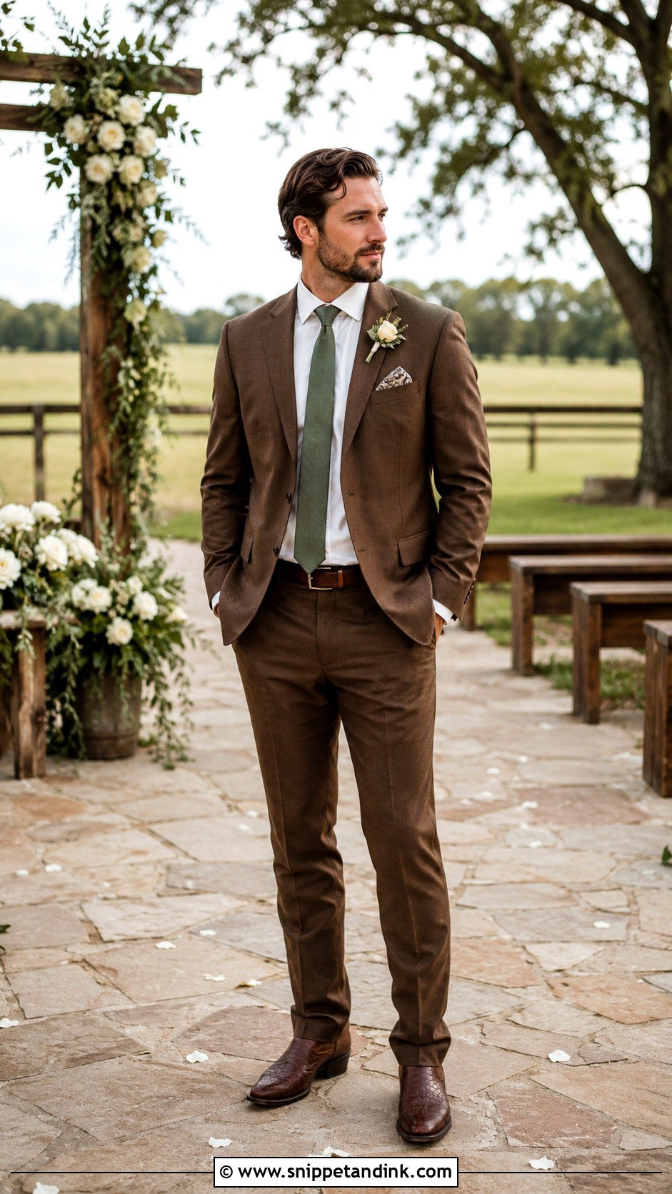Brown Suit With Cowboy Boots - Snippet and Ink - 20 Brown Suit for Wedding Ideas
