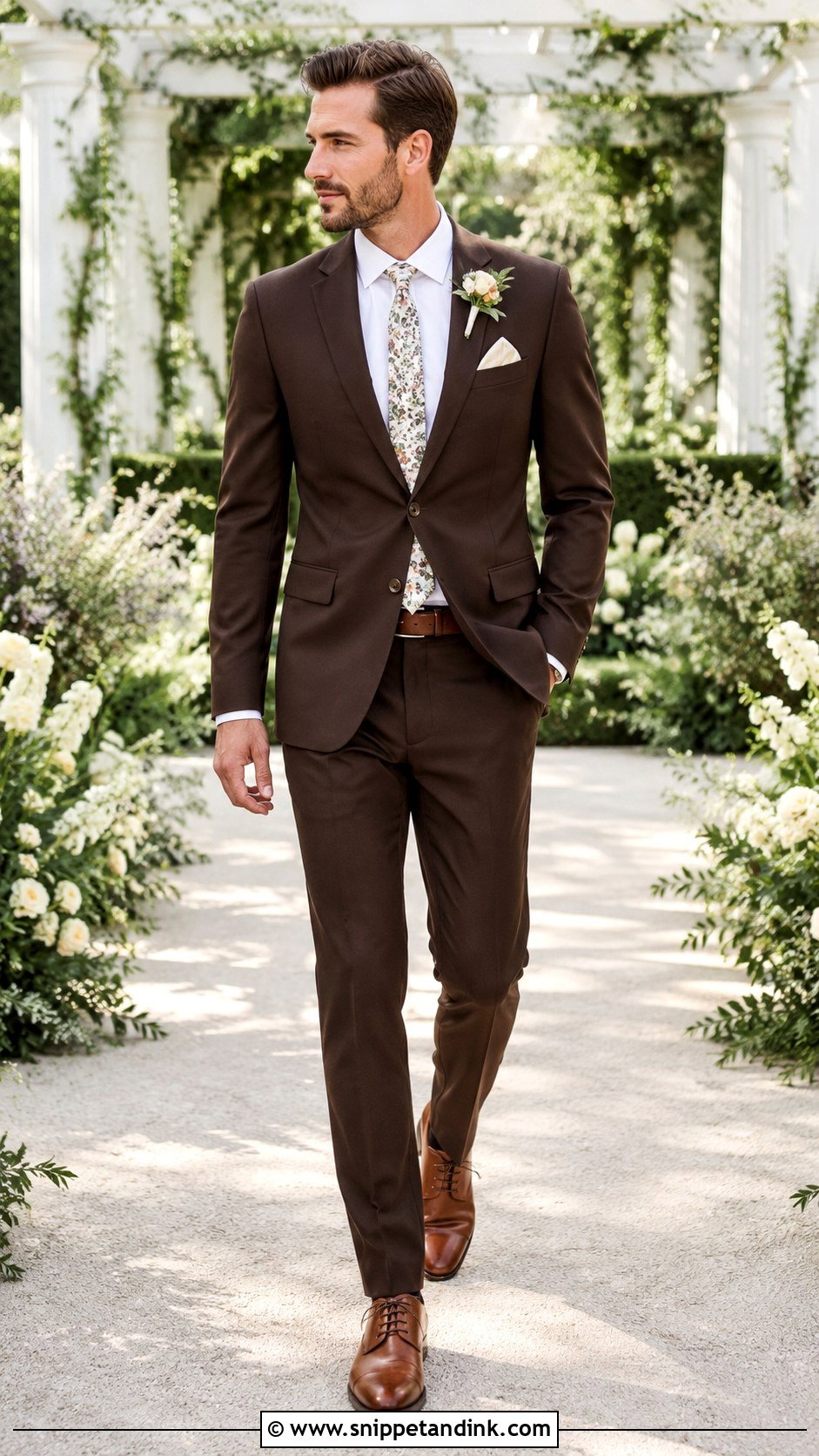 Brown Suit With Floral Tie - Snippet and Ink - 20 Brown Suit for Wedding Ideas