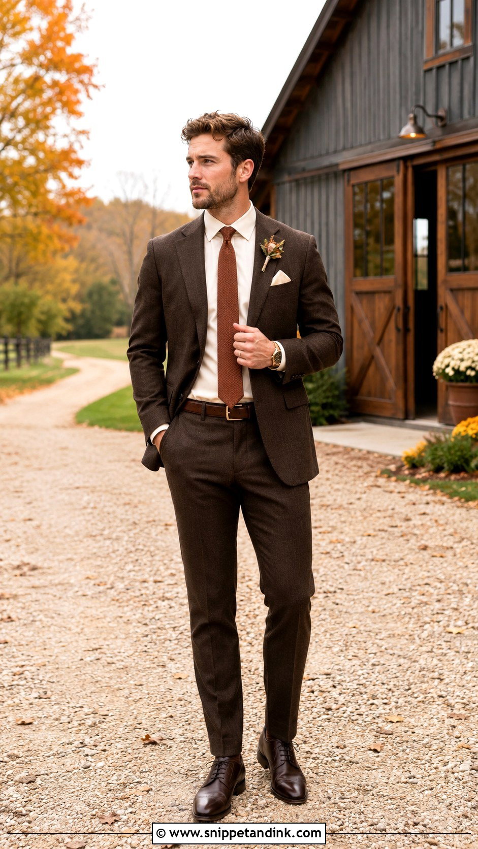 Brown Suit With Rust Tie - Snippet and Ink - 20 Brown Suit for Wedding Ideas