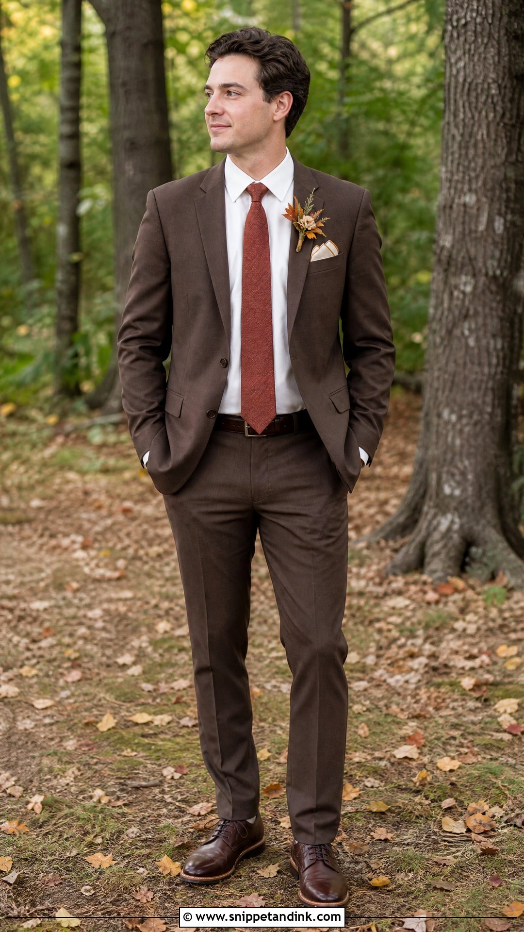 Brown Suit With Rust Wedding Tie - Snippet and Ink - 20 Wedding Tie Ideas