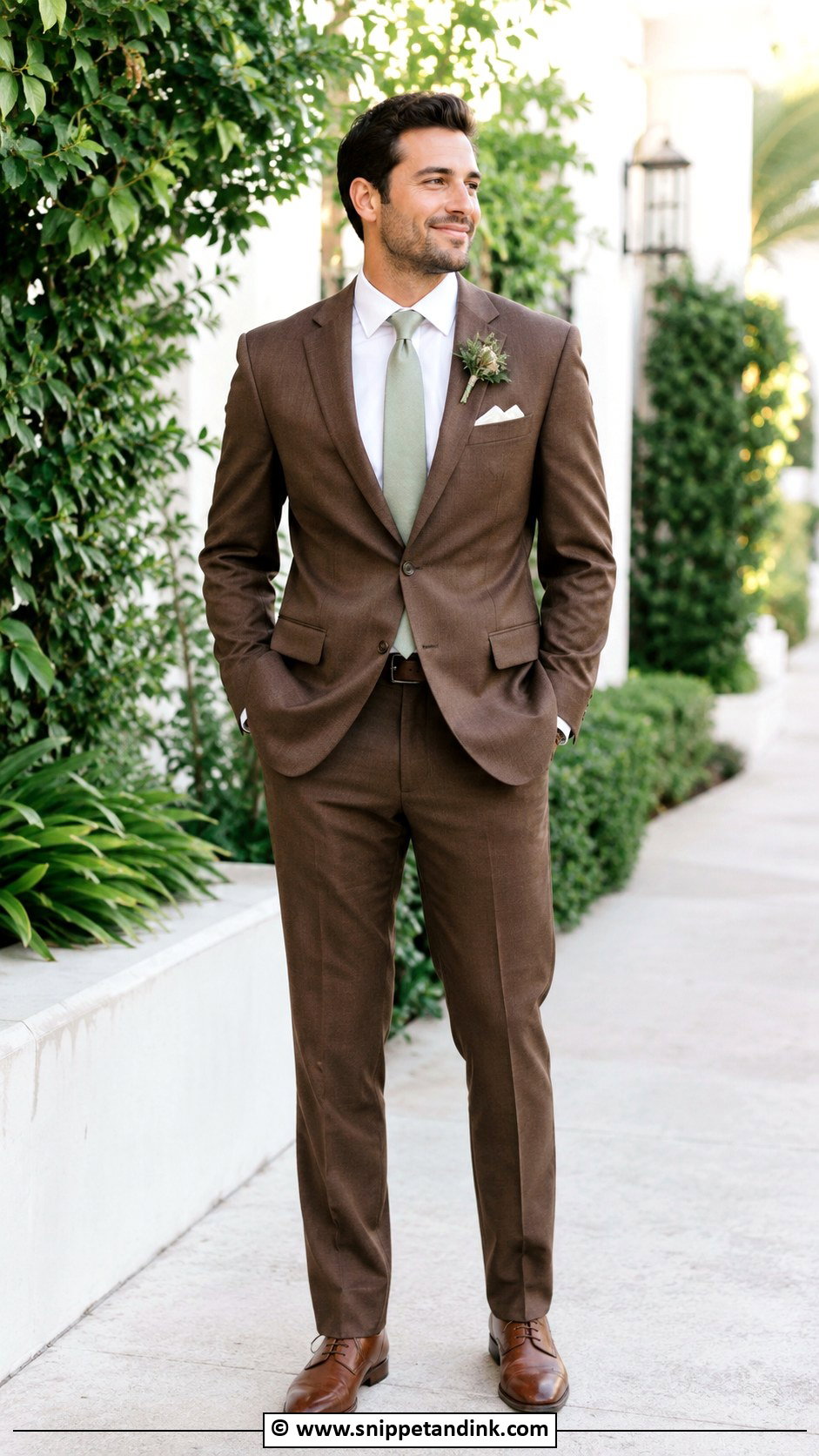 Brown Suit With Sage Green Tie - Snippet and Ink - 30 Brown Suit Wedding Ideas