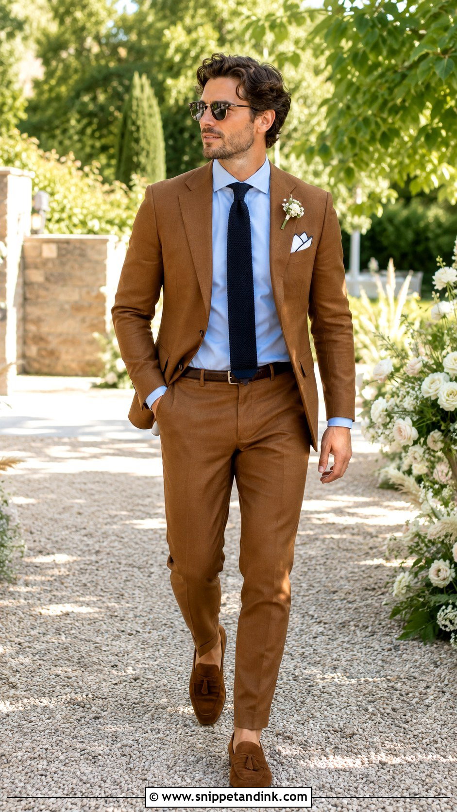 Brown Suit With Suede Loafers - Snippet and Ink - 20 Brown Suit for Wedding Ideas