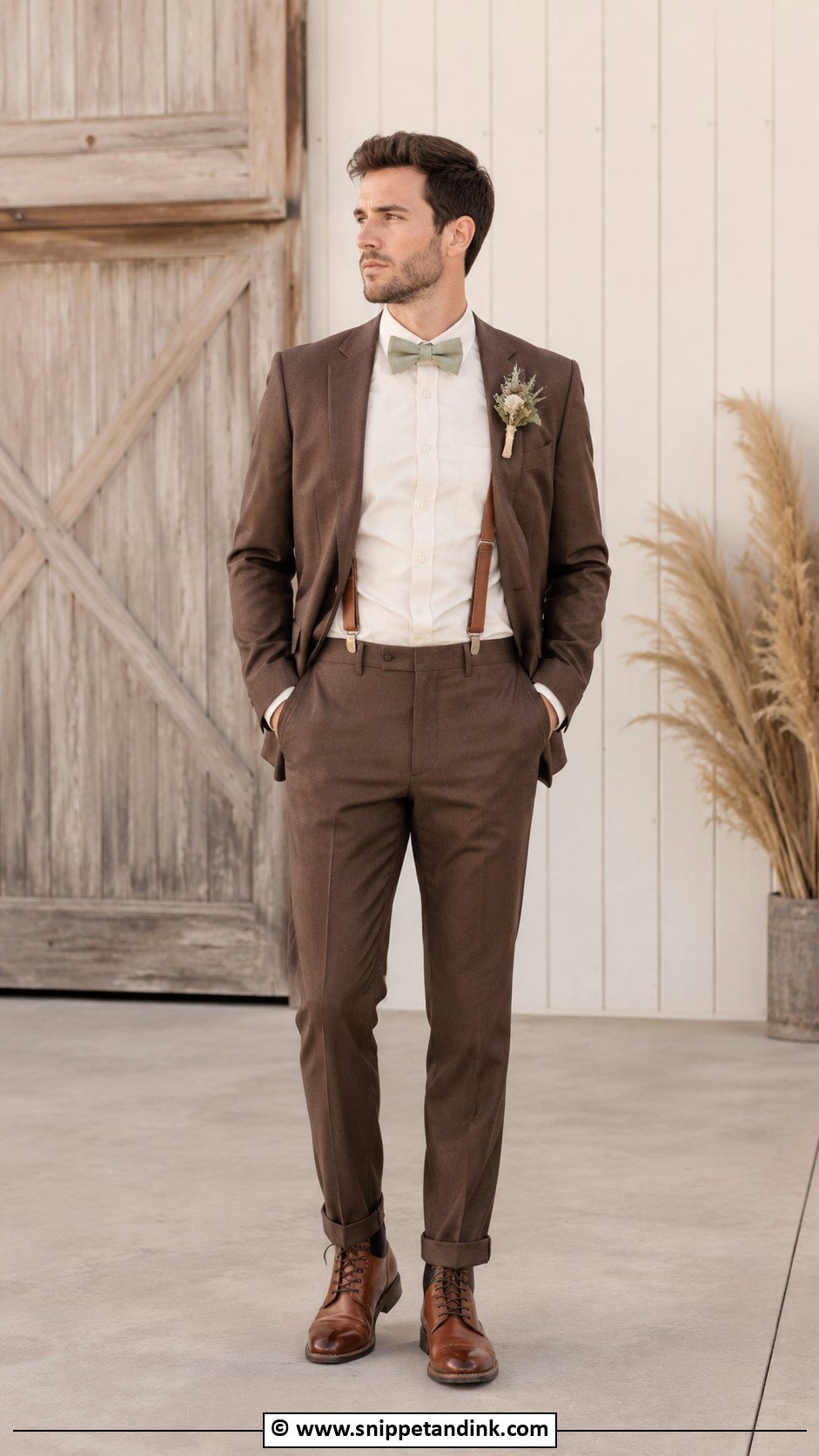 Brown Suit With Suspenders Outfit - Snippet and Ink - 30 Brown Suit Wedding Ideas